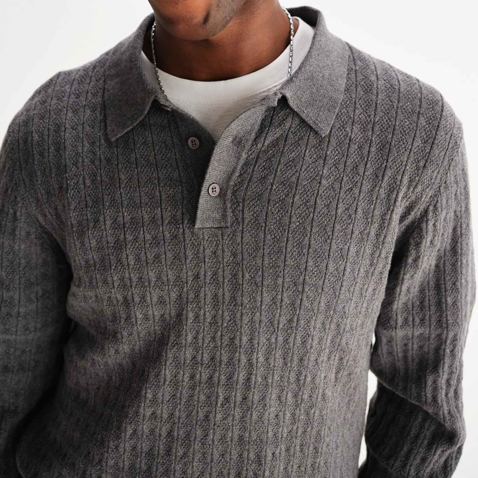 Oban Polo Diamond Stripe grey marl - Image 5