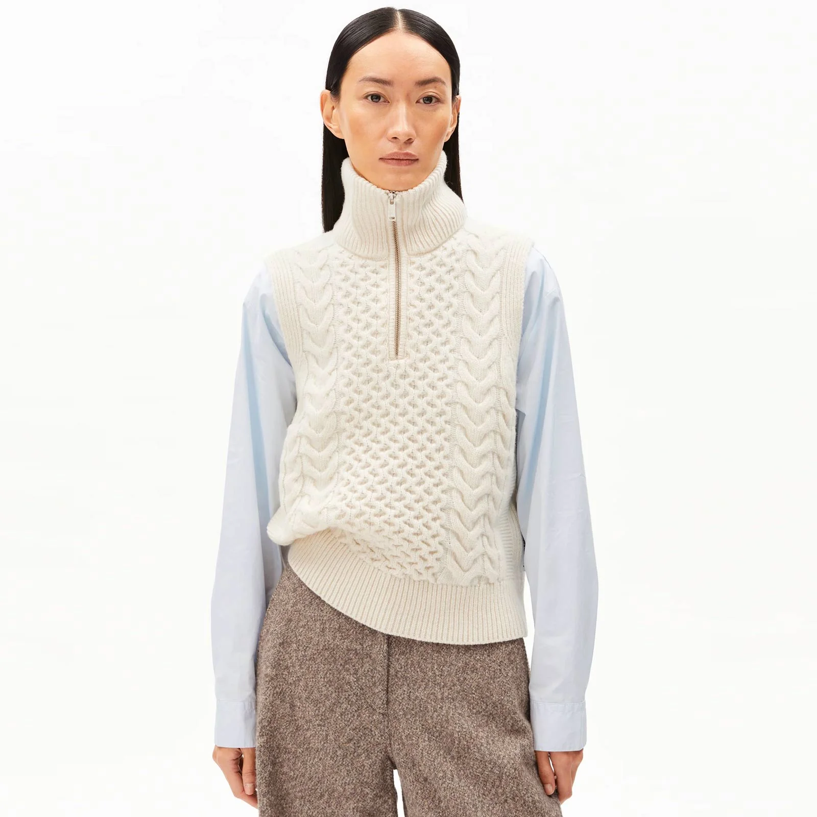 Olaiaas Cable Zip S/S Jumper oatmilk