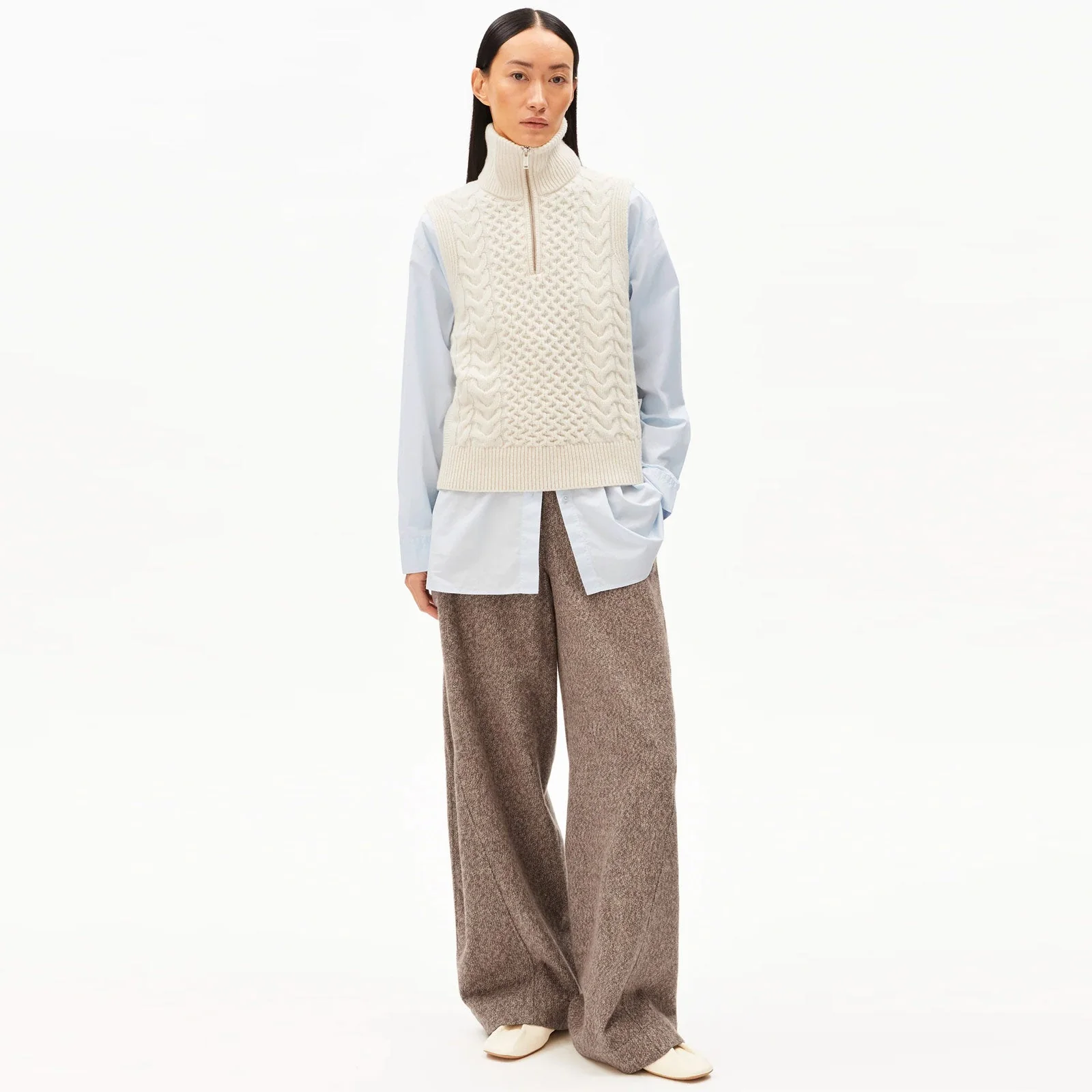 Olaiaas Cable Zip S/S Jumper oatmilk - Image 3
