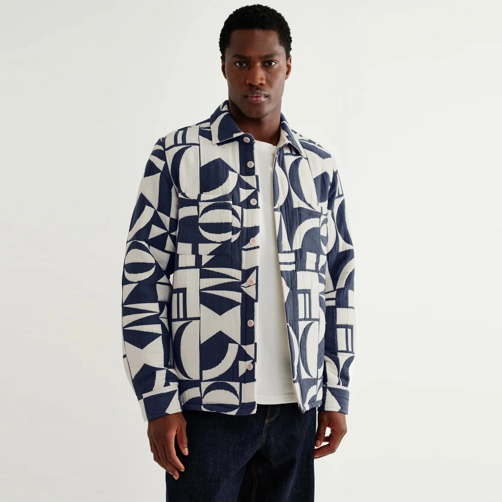 Otto Overshirt Geo Block Quilt blue/ecru