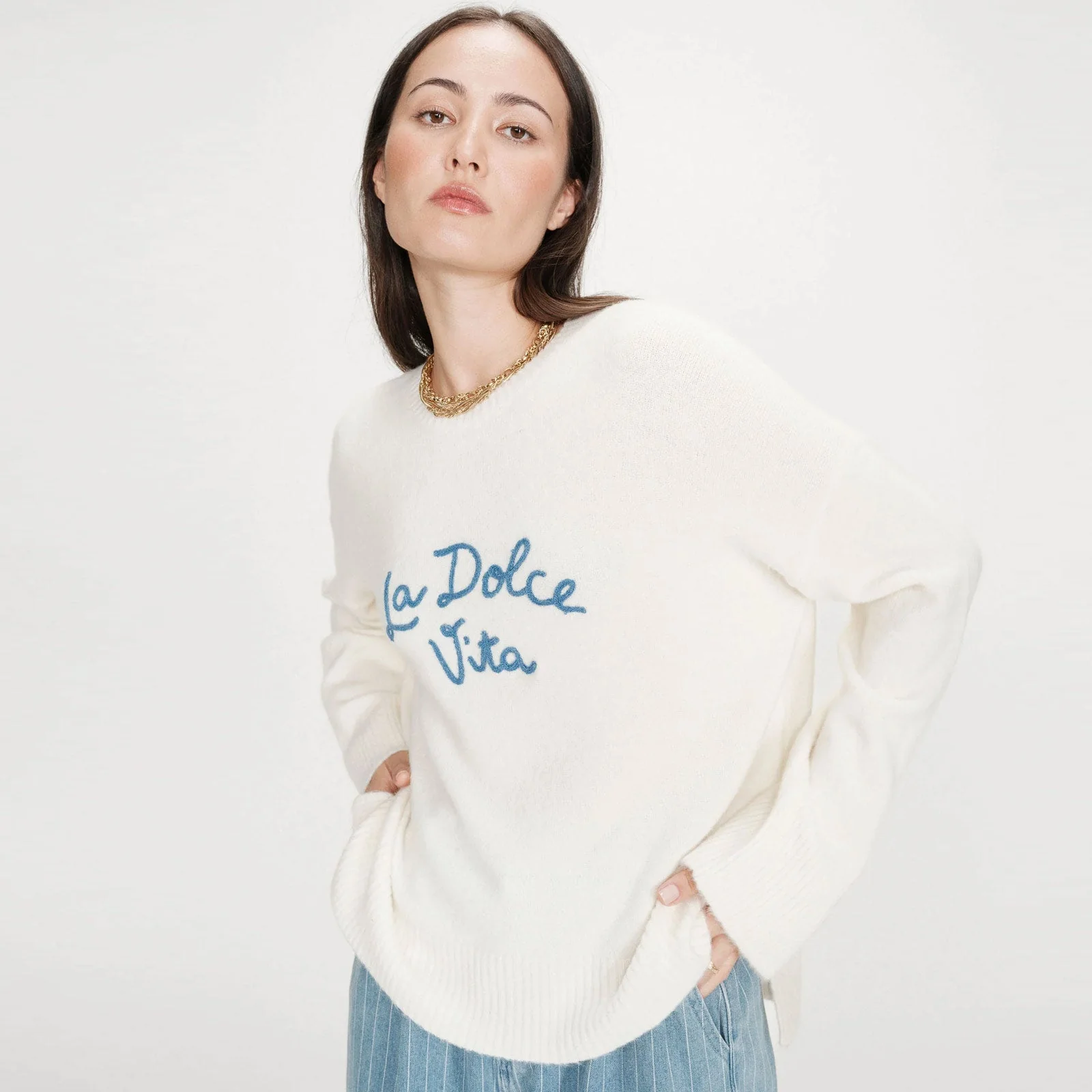 Oversized Slogan Sweater Viggo bleuet
