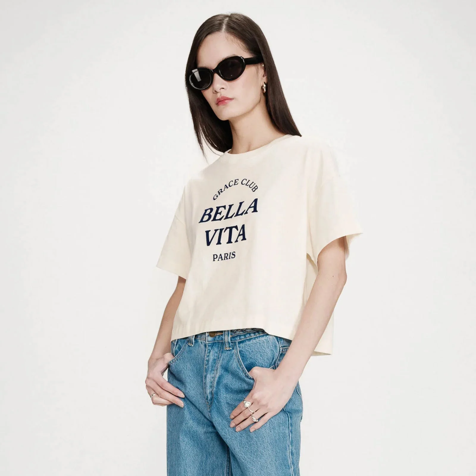 Oversized Slogan Top Voss ecru