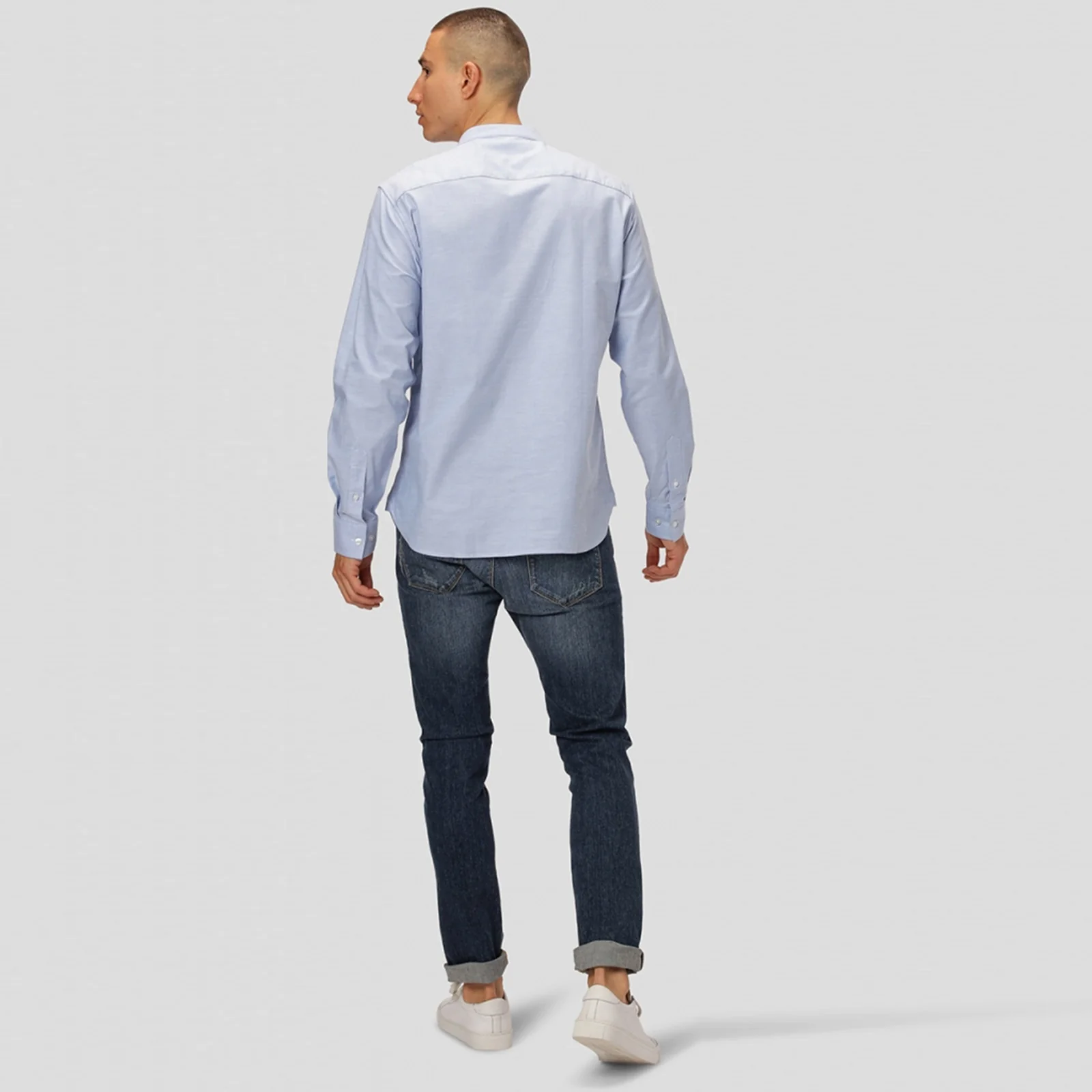 Oxford Mandarin Collar Stretch Shirt light blue - Image 3