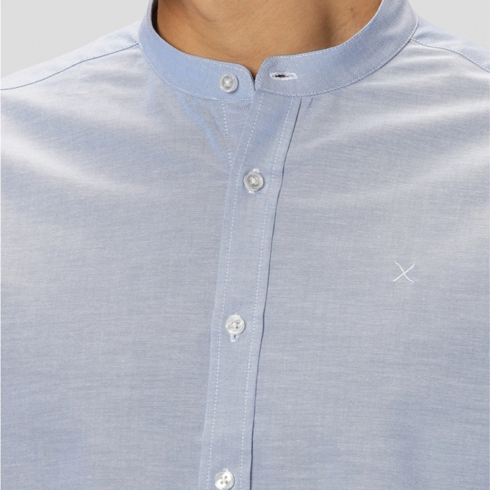 Oxford Mandarin Collar Stretch Shirt light blue - Image 4