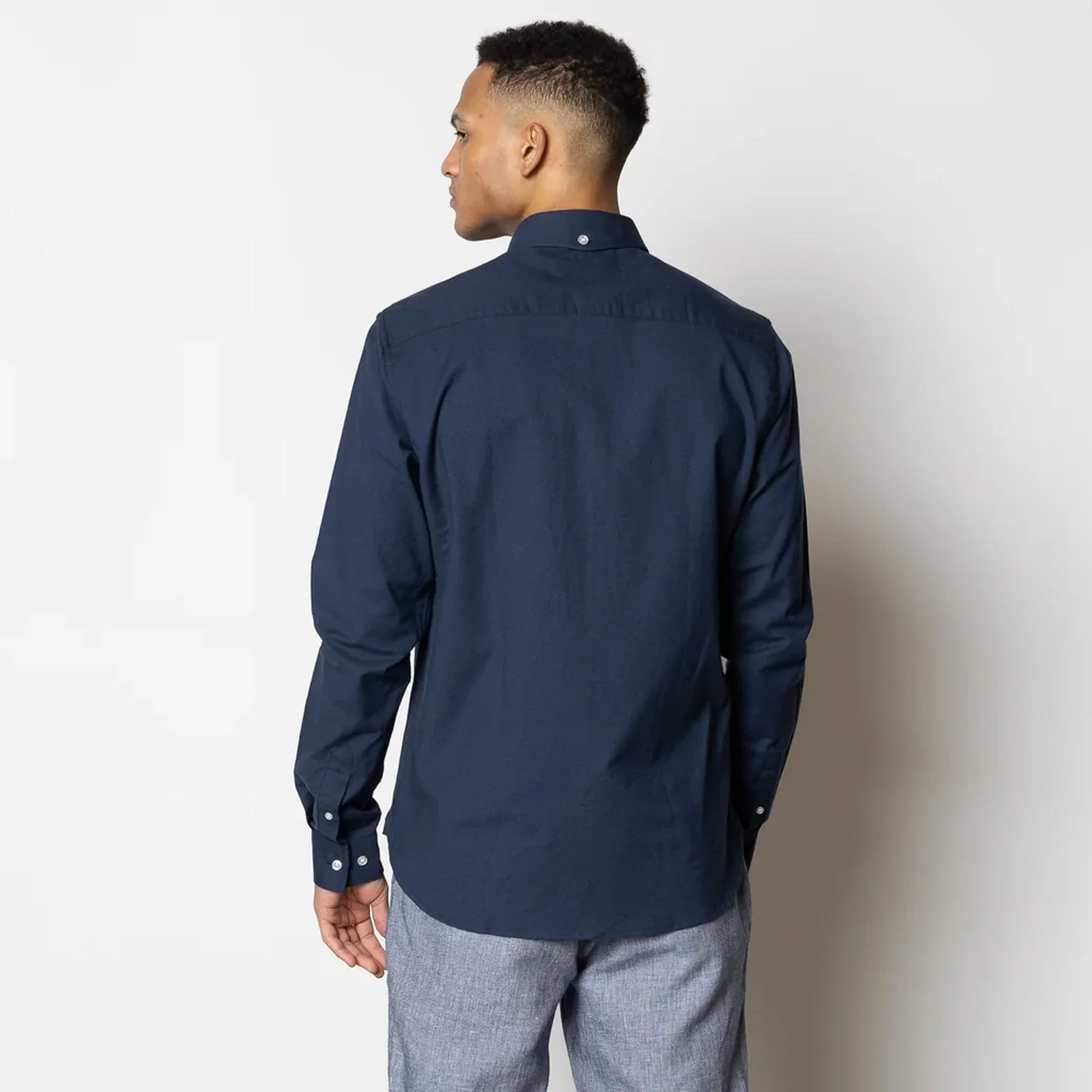 Oxford Mandarin Collar Stretch Shirt navy - Image 2