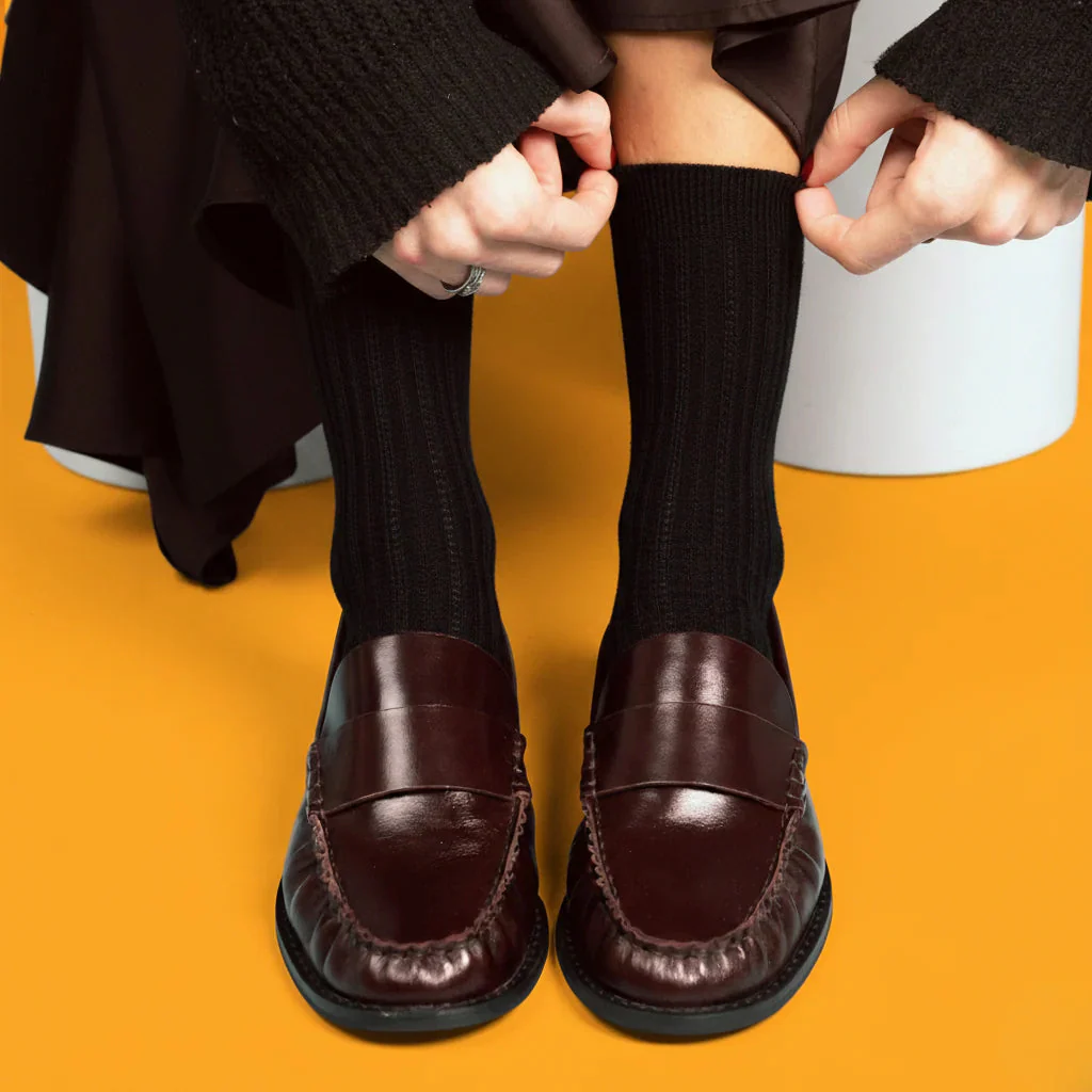 Pointelle Fine Rib Modal Socks black - Image 2