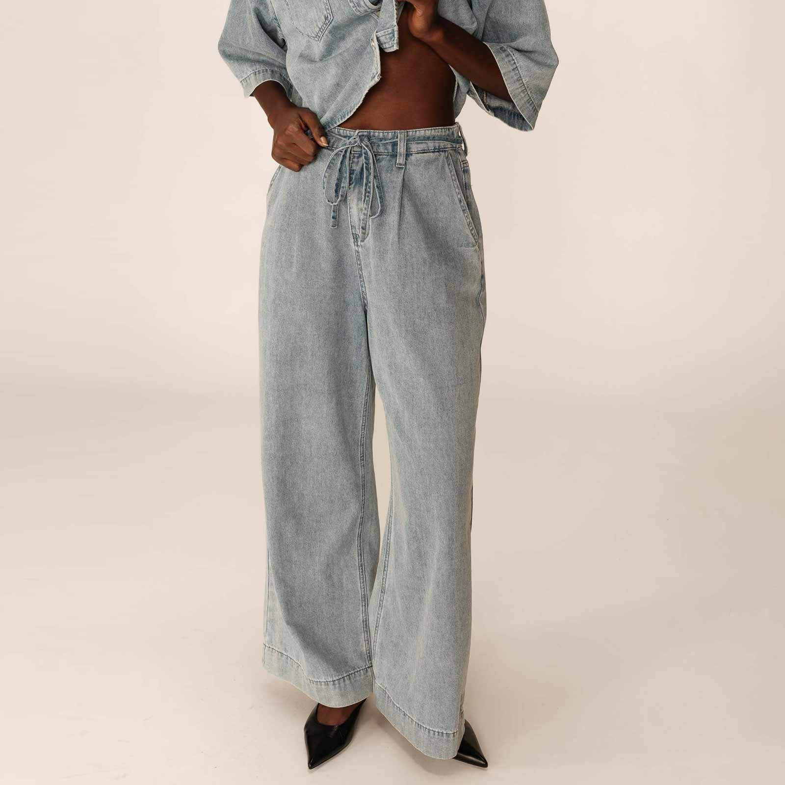 Pompon Baggy jeans sky blue
