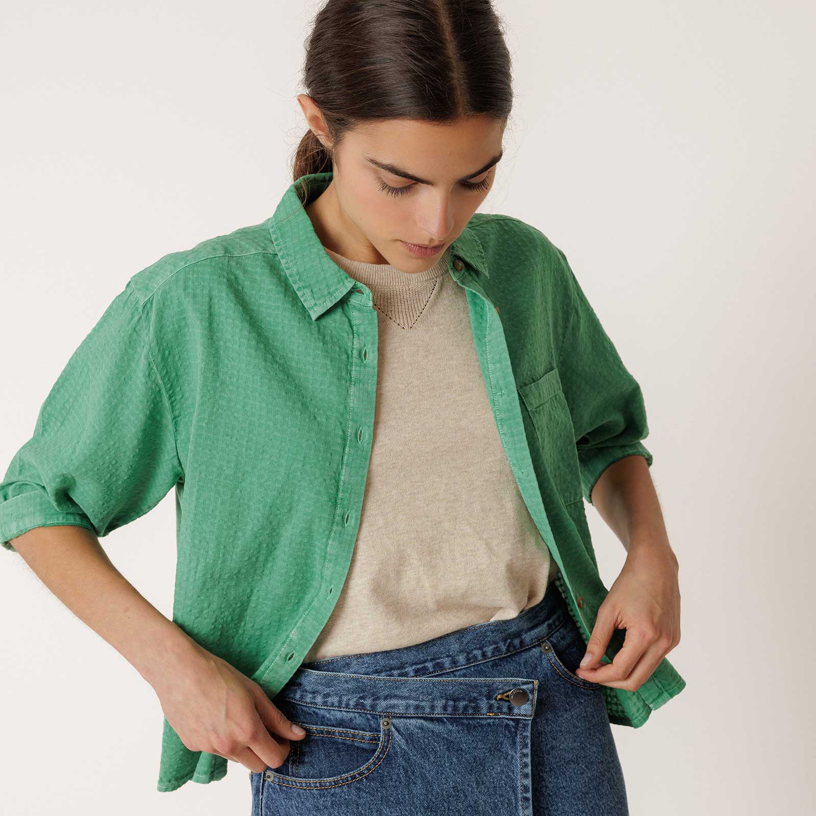 Regular Cotton Blouse verde