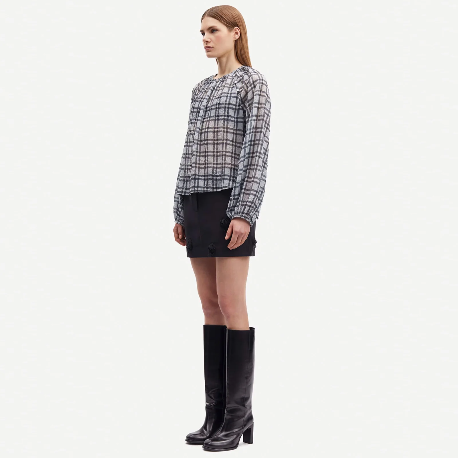 Savira Blouse 15462 blue iron check - Image 3