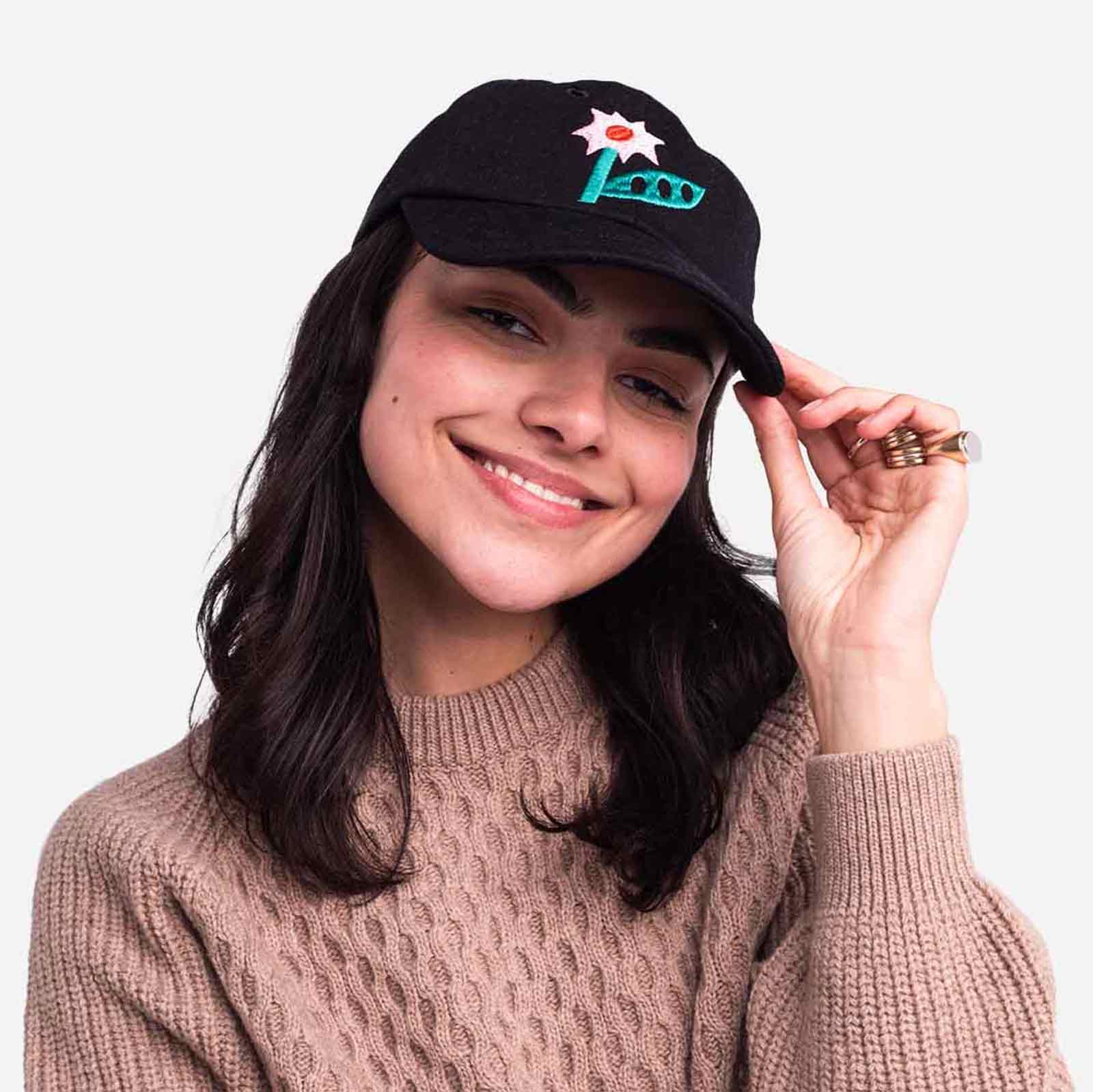 Six Pannel Flowering Cap black denim - Image 3
