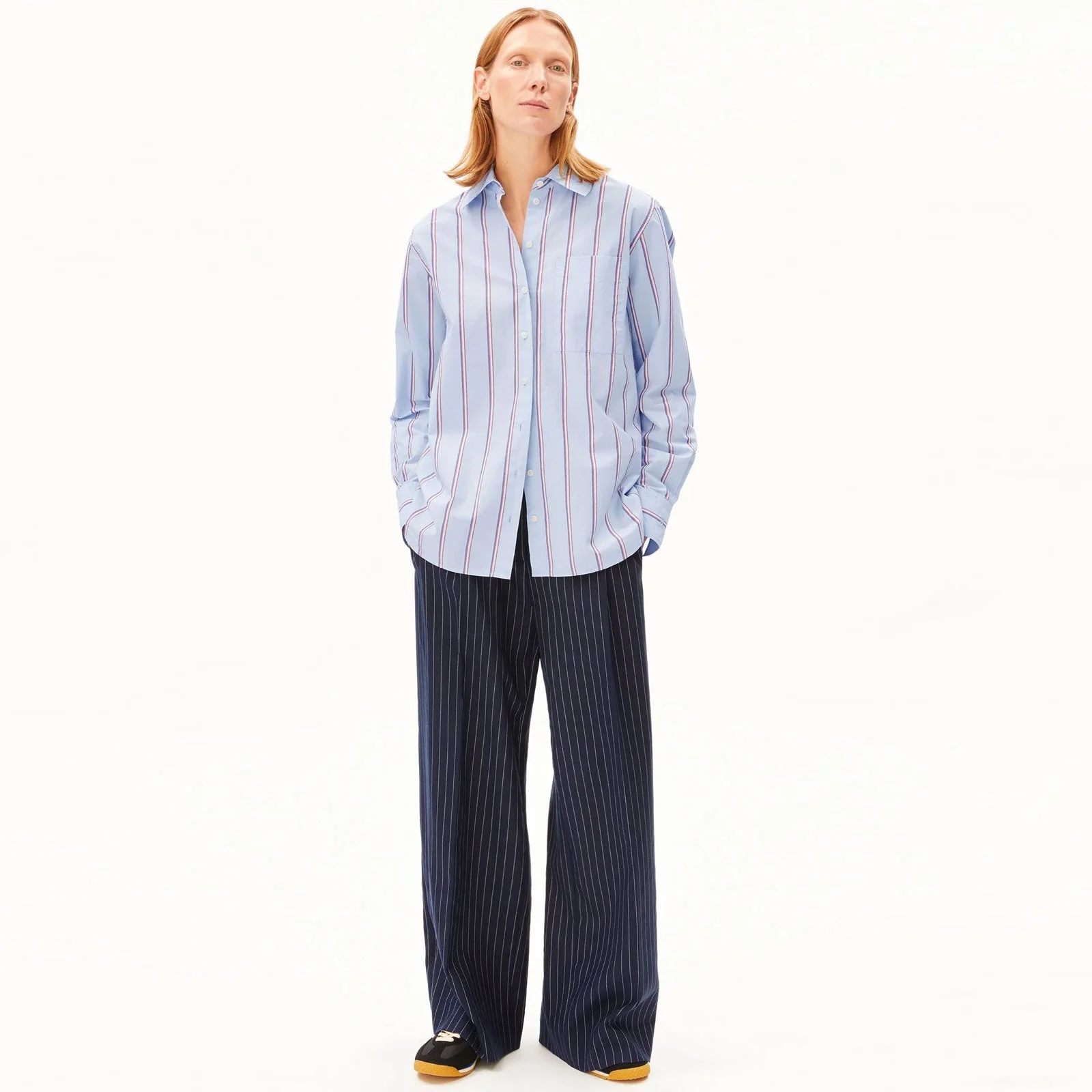 Stripe Loose Shirt Blouse morning sky/mars red - Image 3