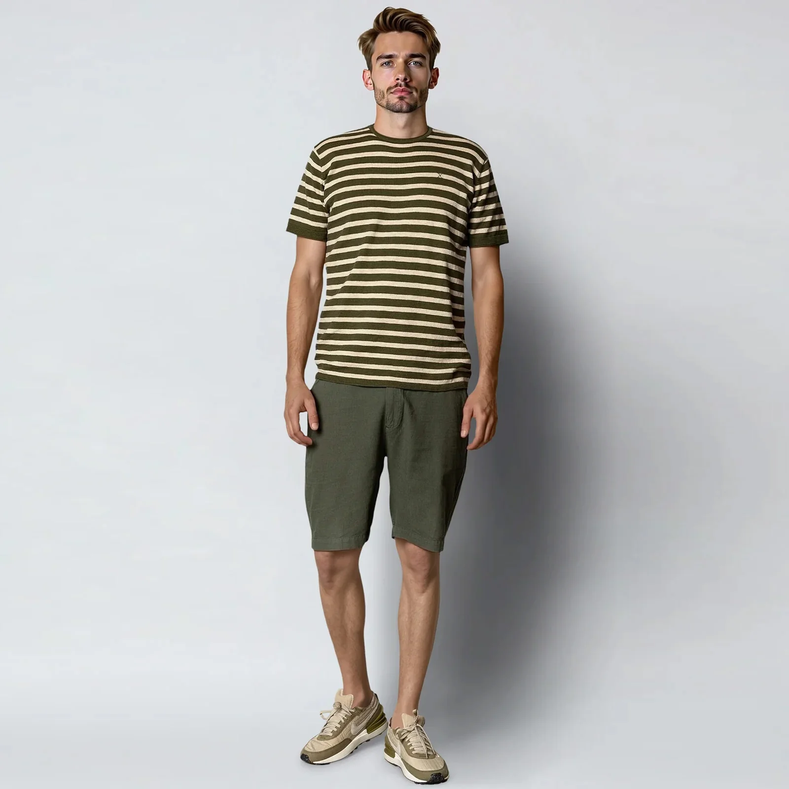 Thomas Knitted Striped T-Shirt army/ecru - Image 3