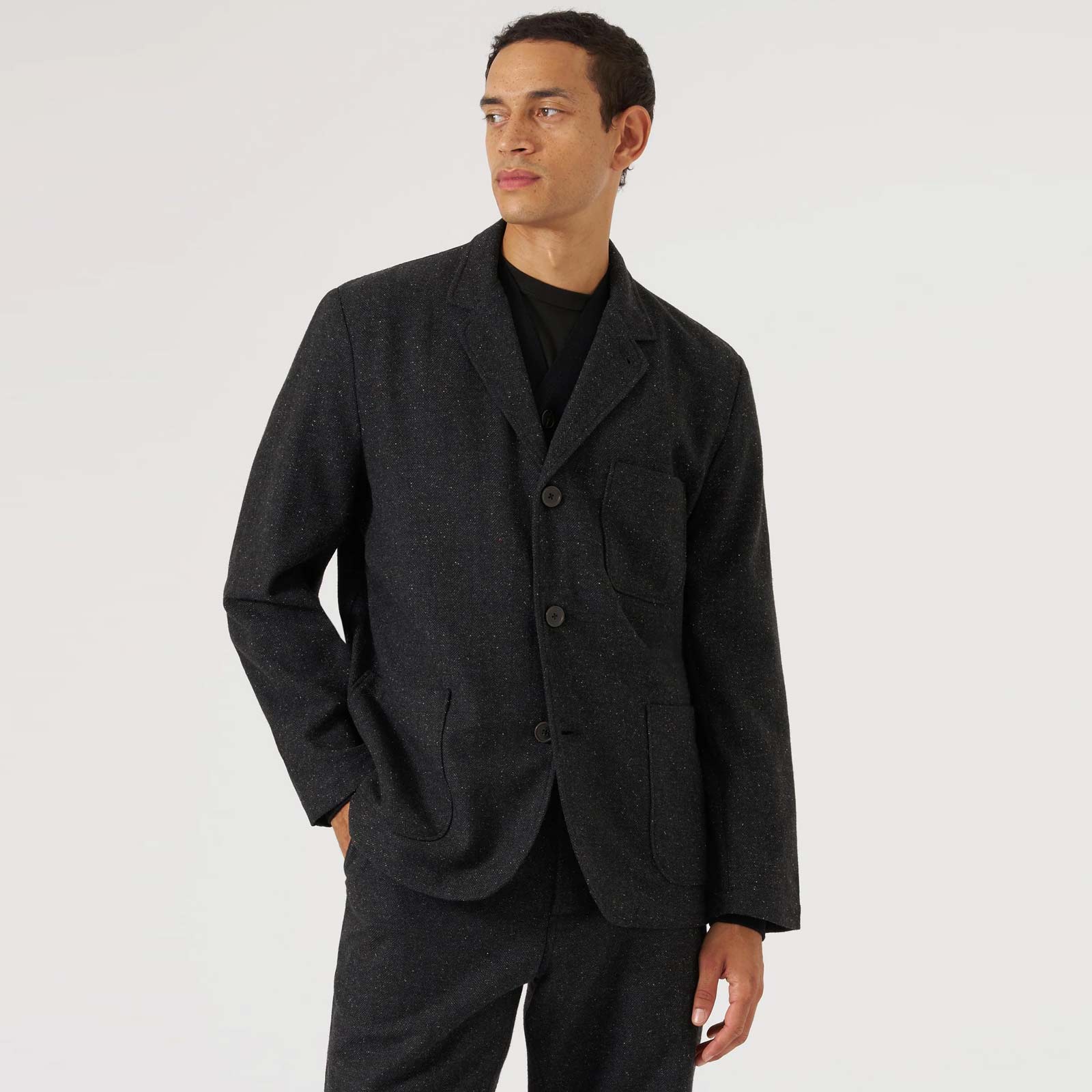 Three Button Salt n Pepper Tweed Jacket black