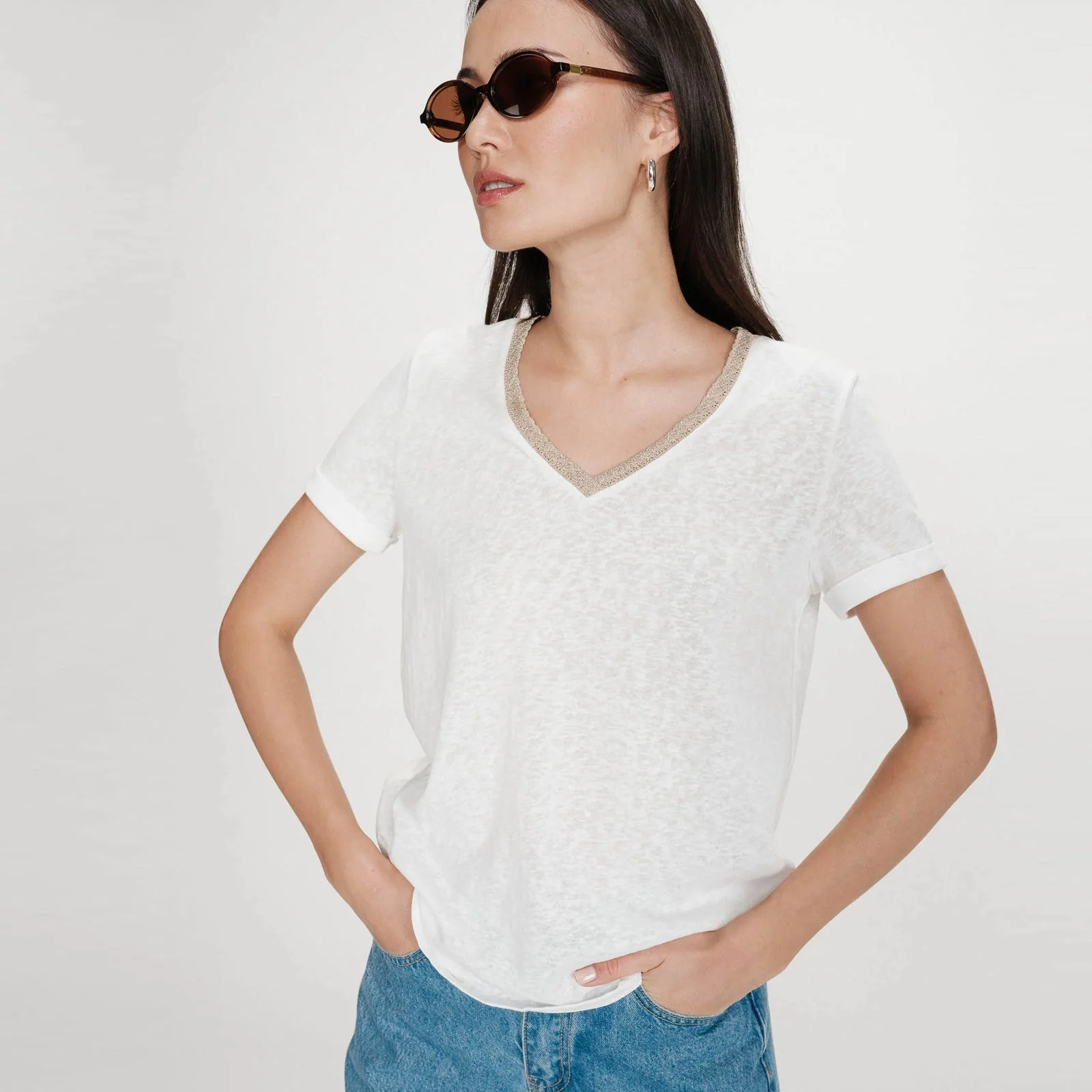 V-Neck T-Shirt Vasco ivoire