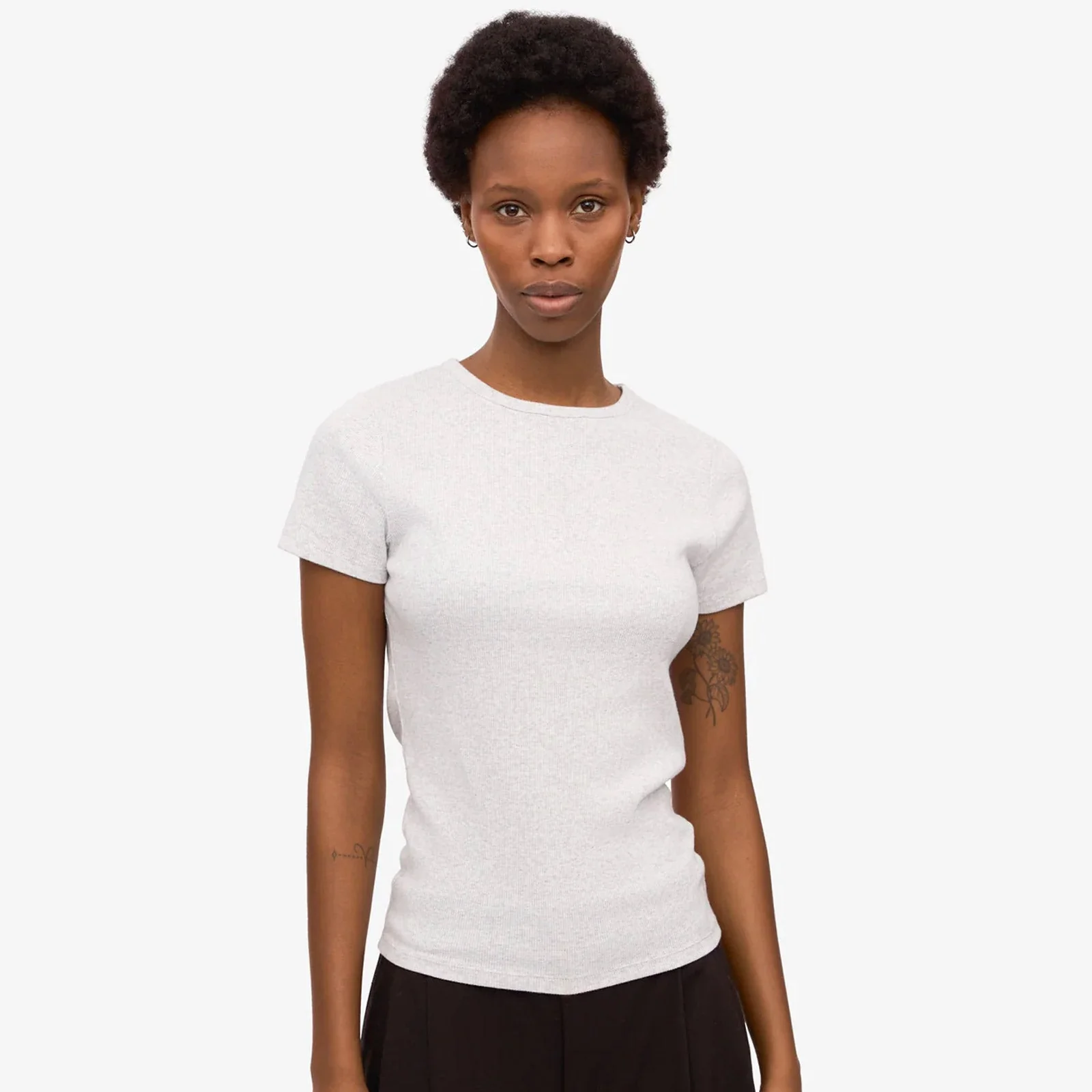 W Organic Rib SS T-Shirt snow melange