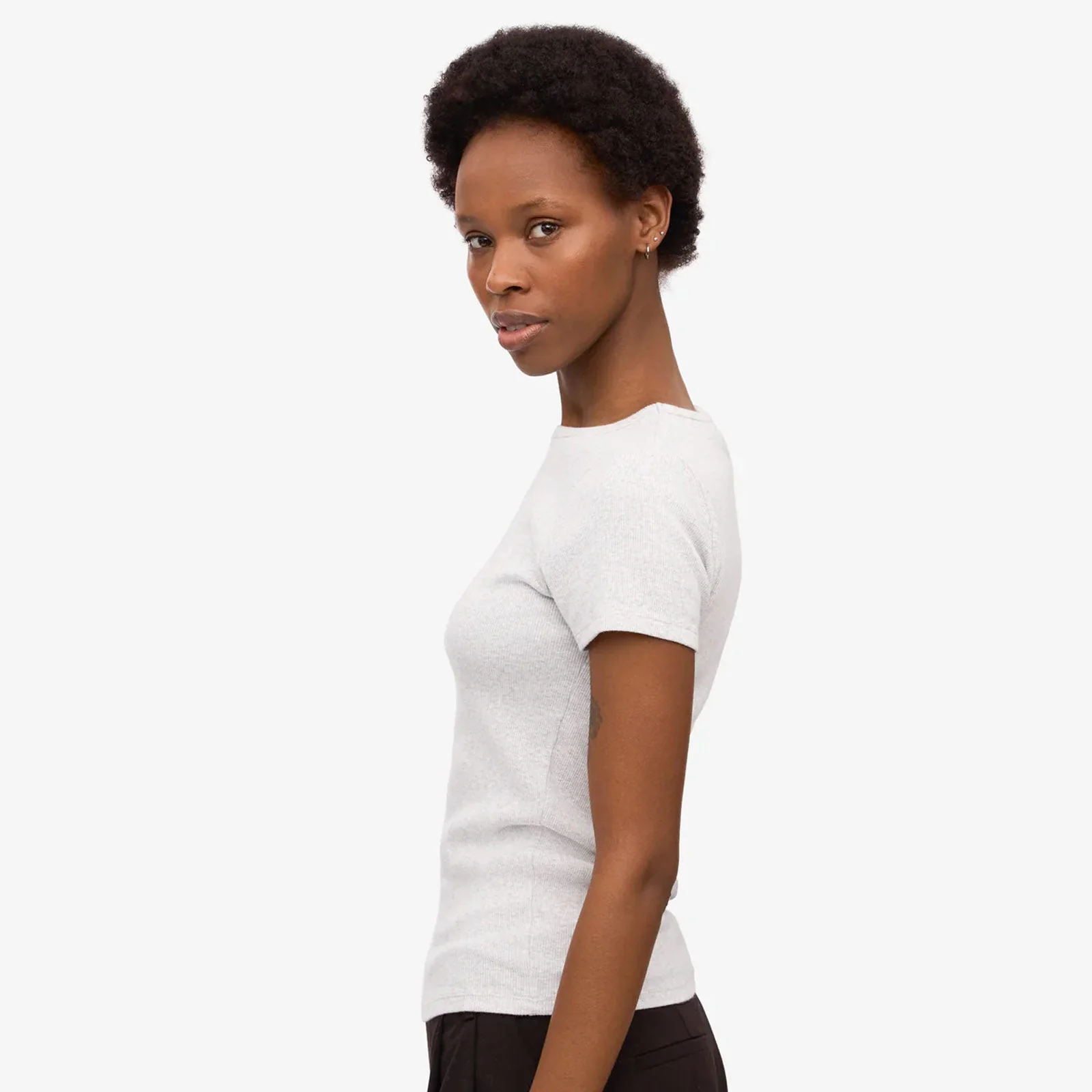 W Organic Rib SS T-Shirt snow melange - Image 3