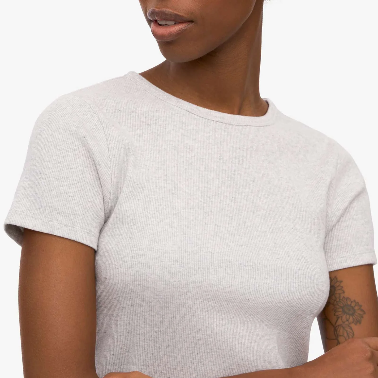 W Organic Rib SS T-Shirt snow melange - Image 4