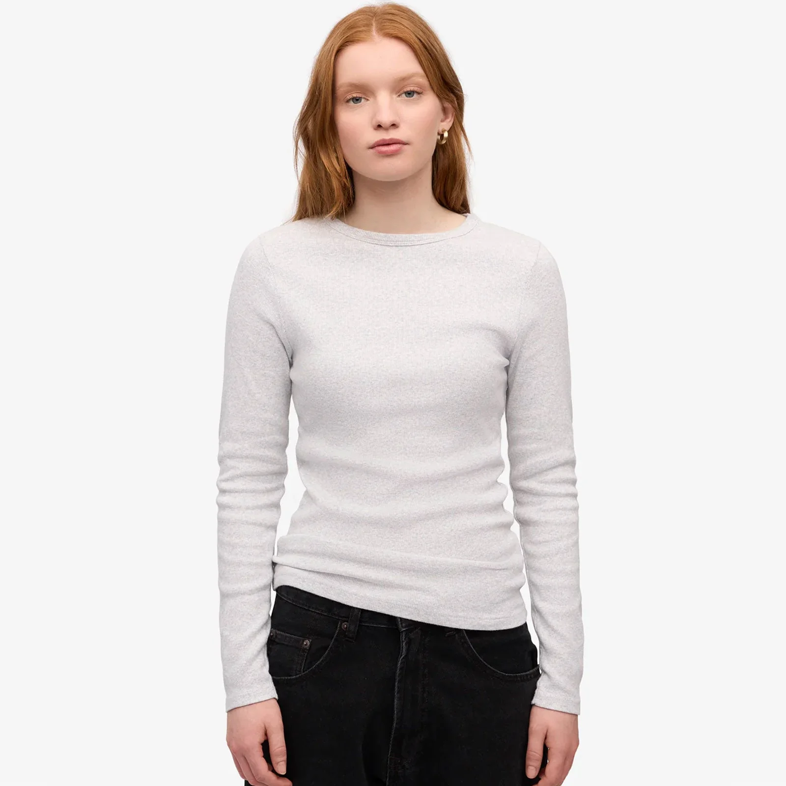 Women Organic Rib LS T-Shirt snow melange