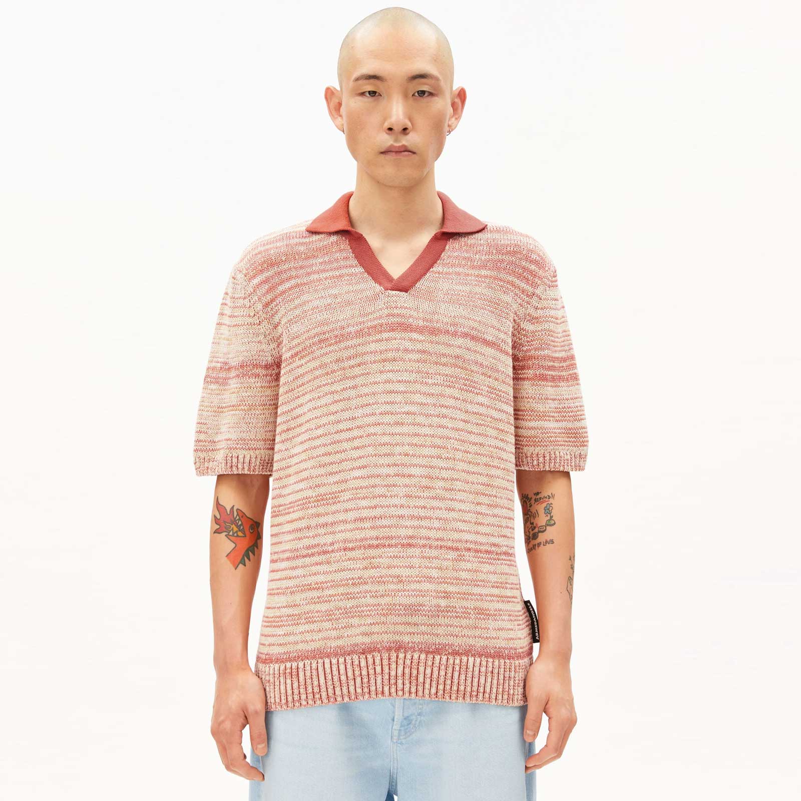 Yarnmix Knit Poloshirt tabasco red/oatmilk sunflower