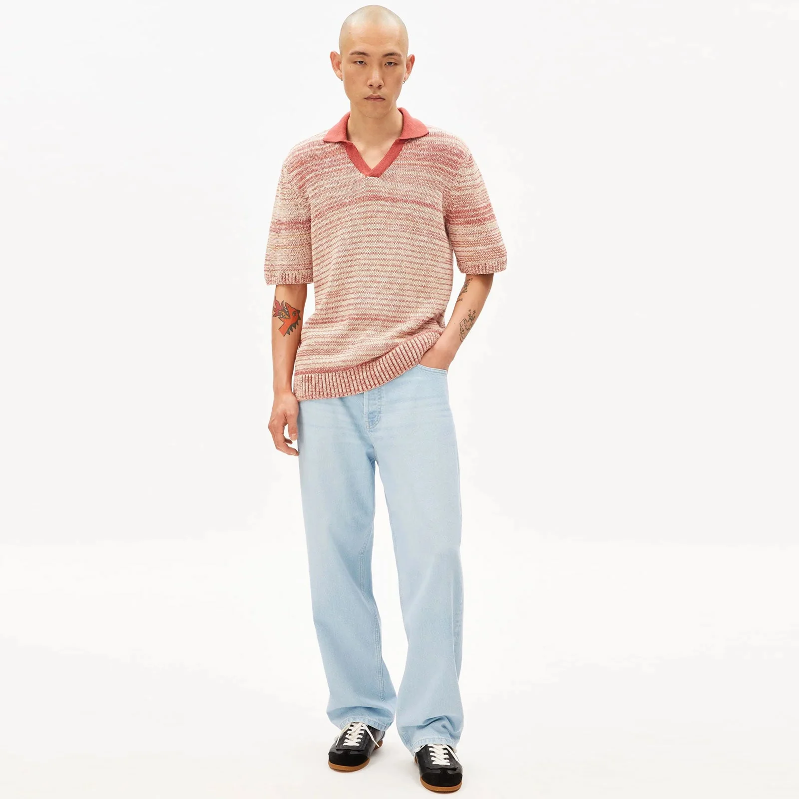 Yarnmix Knit Poloshirt tabasco red/oatmilk sunflower - Image 3